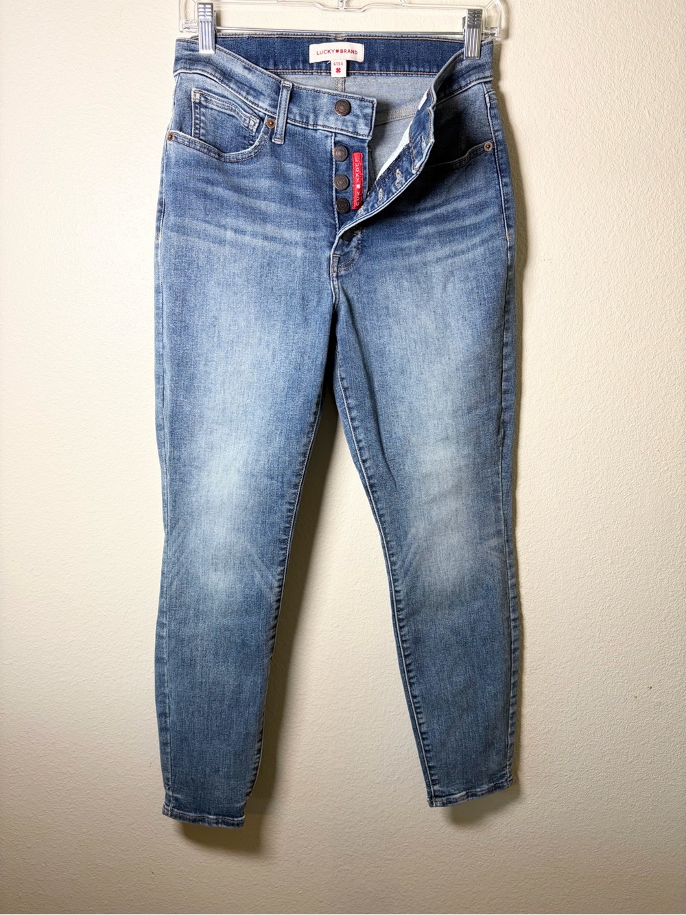 Lucky Brand Bridgette High Rise Button Fly Ankle Skinny Jeans Light Wash Sz 6